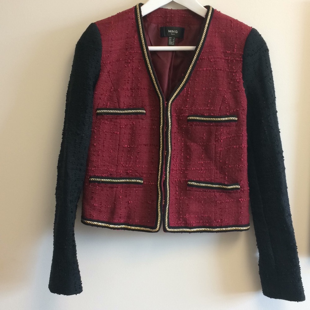 MNG Suit tweed red & black blazer size XS